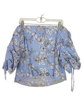 Timing Floral Top Womens Size Medium Off The Shoulder Striped Half Sleeve